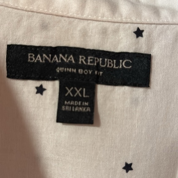 Banana Republic Quinn Boy Fit Button Down Shirt White With Stars Long Sleeve XXL - Picture 2 of 11